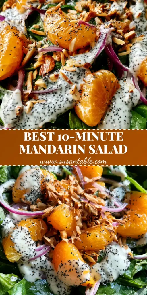 Spinach Mandarin Salad: The Ultimate Vibrant Summer Side Recipe 4 A top-down aesthetic photo of Spinach Mandarin Salad in a matte ceramic bowl on an oak table.