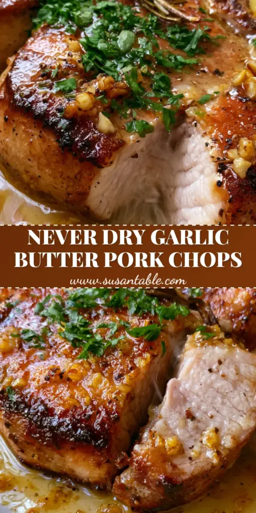 Pork Recipes: The Ultimate Garlic Butter Seared Bone-In Chops 4 Thick-cut bone-in pork chops with a caramelized golden crust and garlic butter sauce (pork recipes)