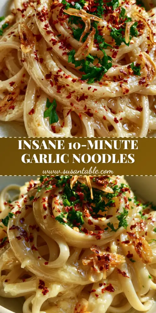 A swirling nest of al dente linguine in a matte cream bowl, slicked with a shimmering golden garlic butter sauce and topped with toasted garlic slivers. (garlic butter noodles)