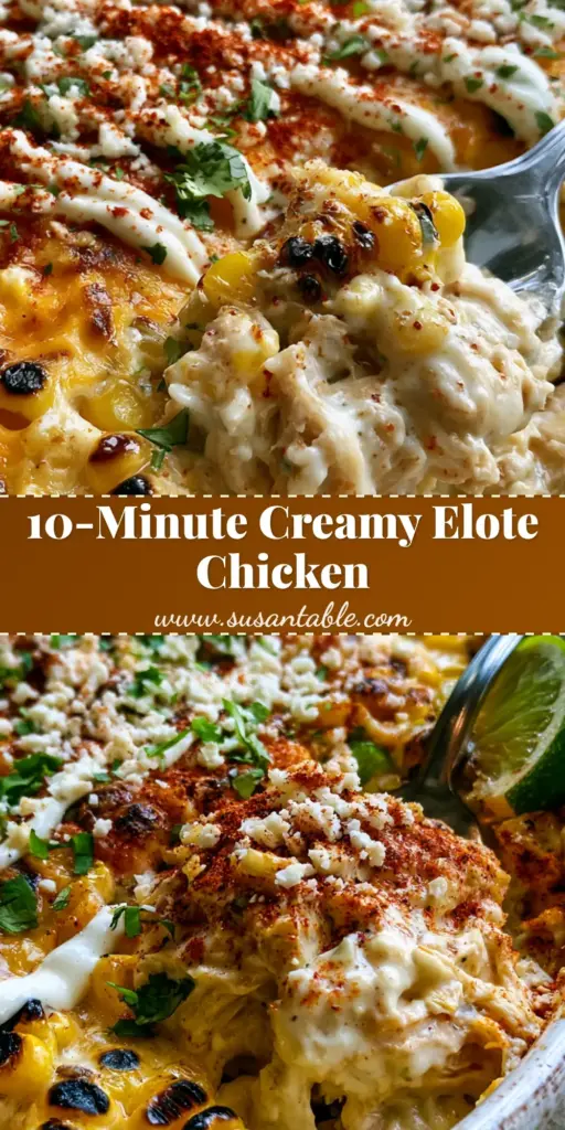 Street Corn Chicken Casserole: The Ultimate Creamy Elote-Style Dinner 5 A close-up of Street Corn Chicken Casserole in a white dish with a scoop being taken out, featuring charred corn and cilantro.