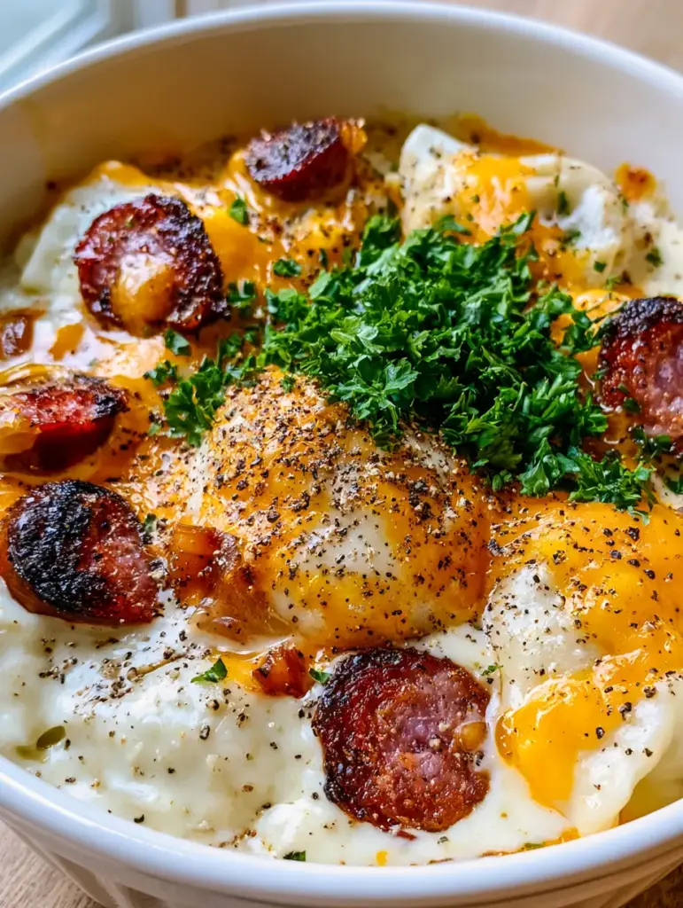 Crockpot Pierogi Casserole: The Ultimate Cheesy Comfort Food Recipe 2 A smartphone photo of the Crockpot Pierogi Casserole showing the plump white pierogis and golden melted cheese pulls.