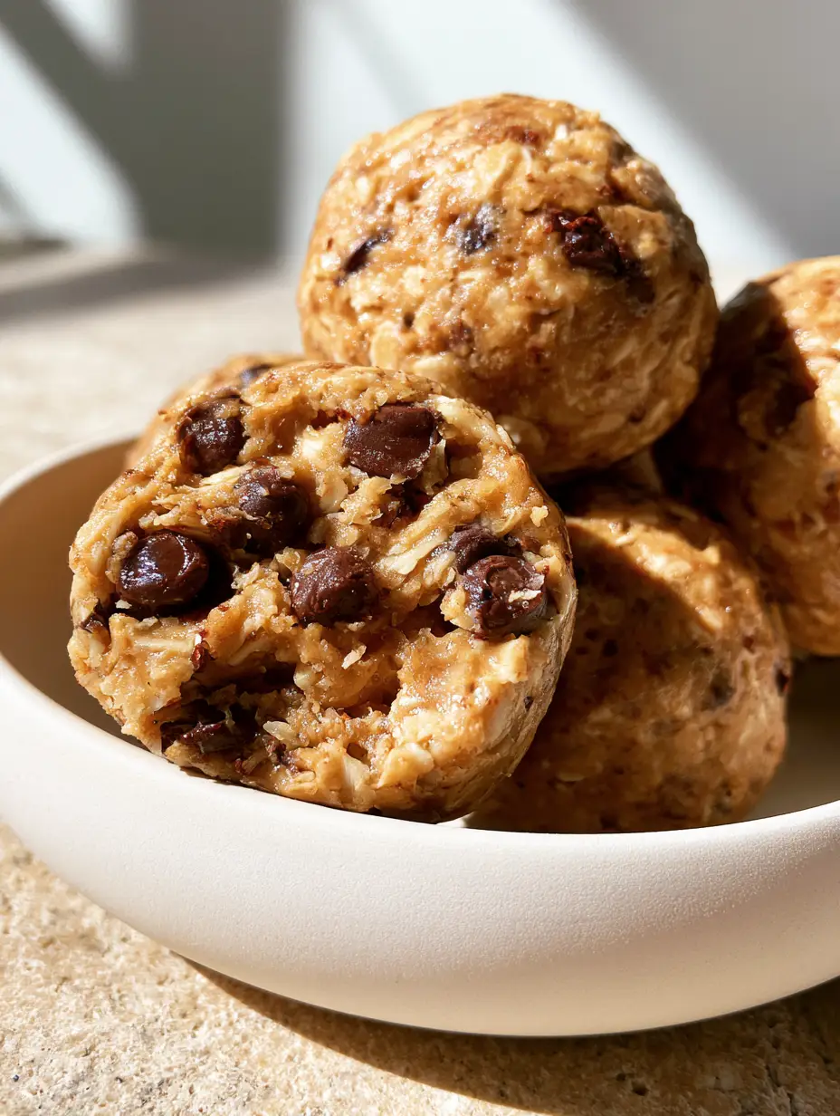 Homemade Snack Recipes: The Ultimate No-Bake Peanut Butter Oat Bites 3 Extreme macro close-up of a halved energy bite showing dense oats and peanut butter interior. (homemade snack recipes)