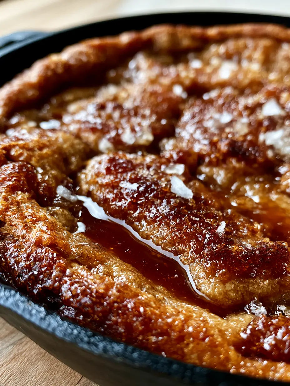 Brown Sugar Maple Cookie Pie: The Ultimate Gooey Skillet Dessert 3 Macro shot of caramelized cookie edges and brown butter pools in a brown sugar maple cookie pie.