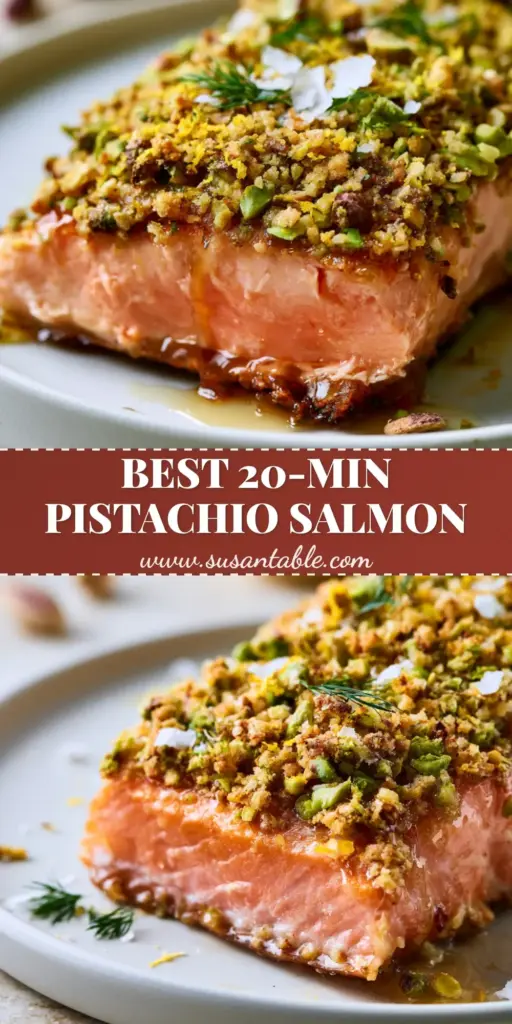 Baked Salmon with Pistachio Crust: The Ultimate Guide to a Flaky, Golden Gourmet Dinner 4 A top-down view of a Baked Salmon with Pistachio Crust served on a matte white plate with charred lemon and dill. (Baked Salmon with Pistachio Crust)