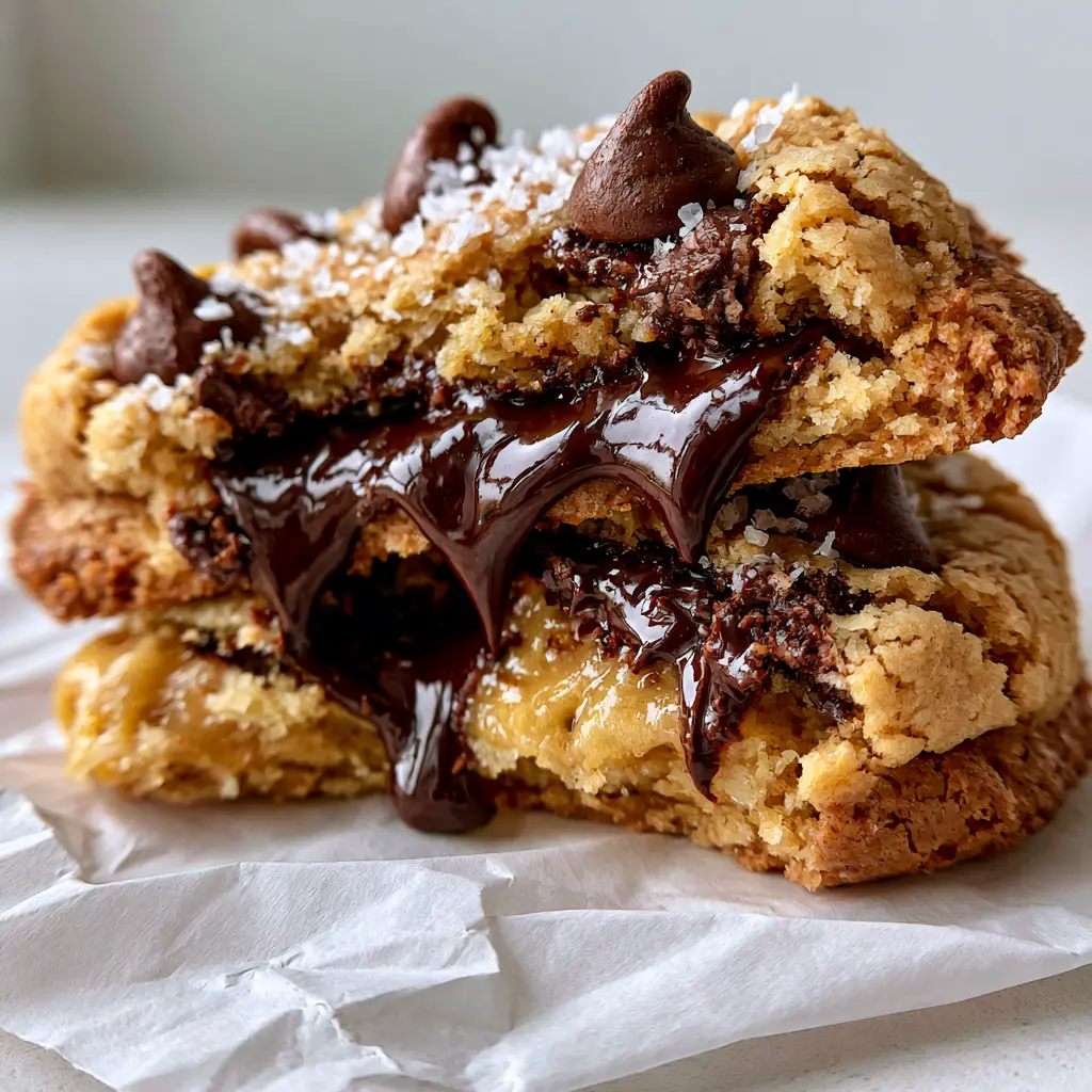 Joanna Gaines Chocolate Chip Cookies: The Ultimate Thick and Gooey Recipe 1 An ultra-thick chocolate chip cookie being broken apart to reveal an underbaked gooey center.