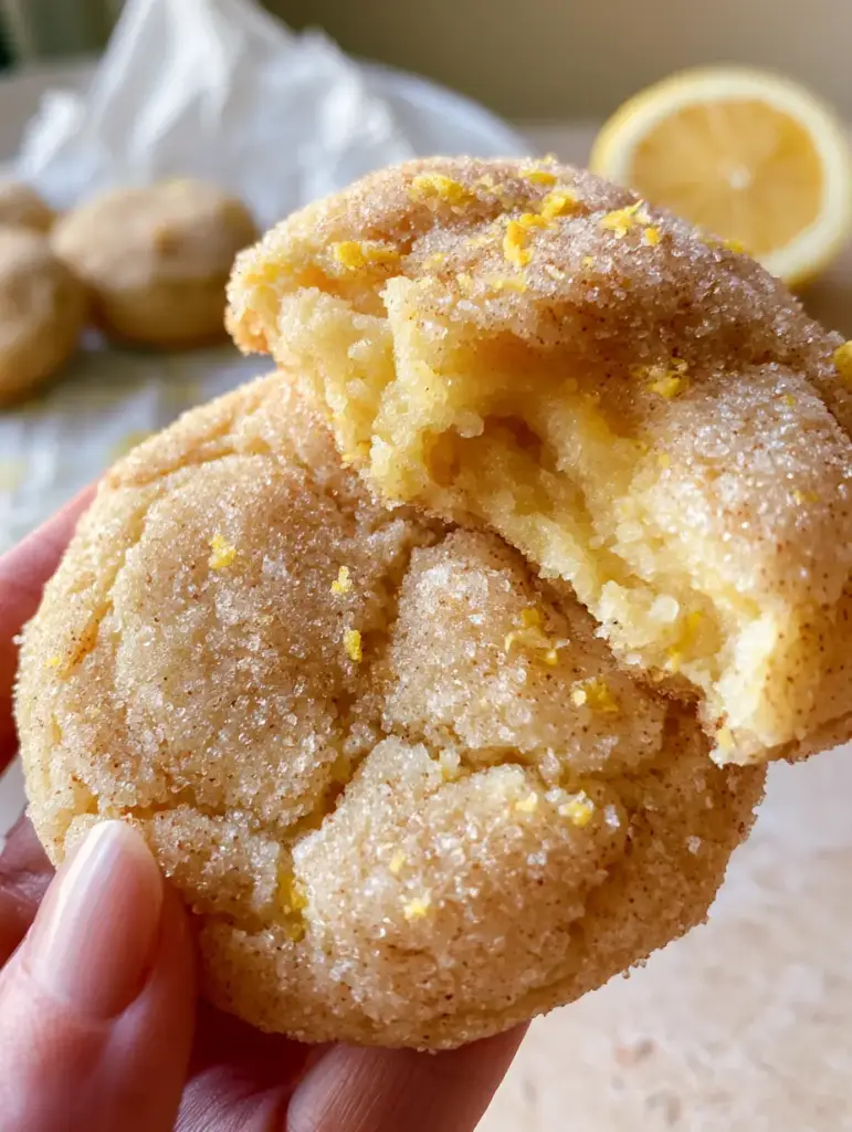 Detailed shot of sparkling sugar crystals and micro-planed lemon zest on a cracked cookie exterior.