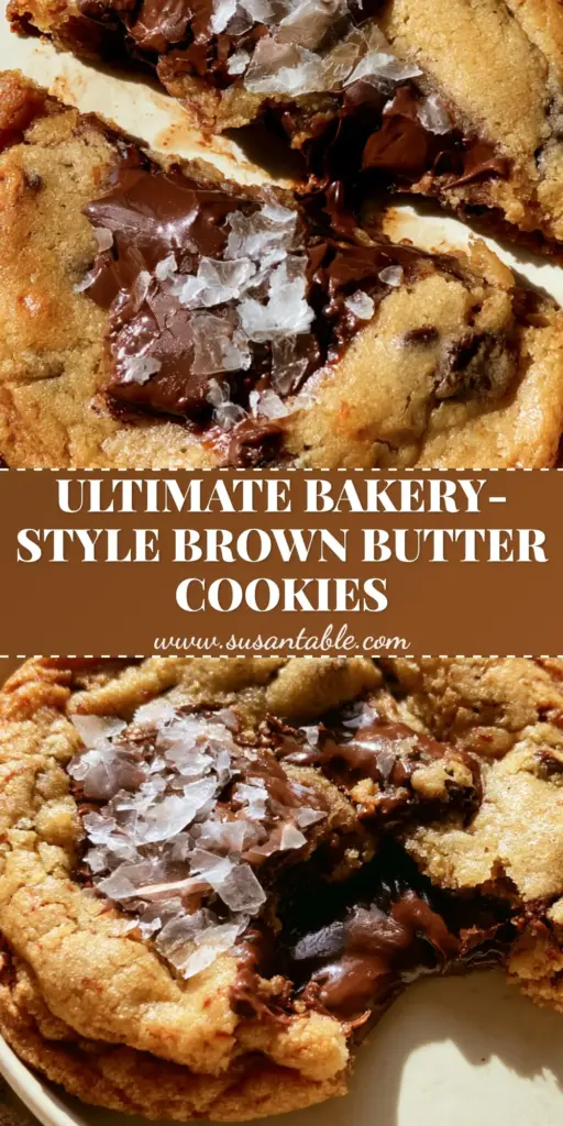 Salted Butter Chocolate Chip Cookies: The Ultimate Thick and Chewy Brown Butter Recipe 5 Extreme close-up of Salted Butter Chocolate Chip Cookies broken in half to reveal a gooey dark chocolate center with flaky sea salt.