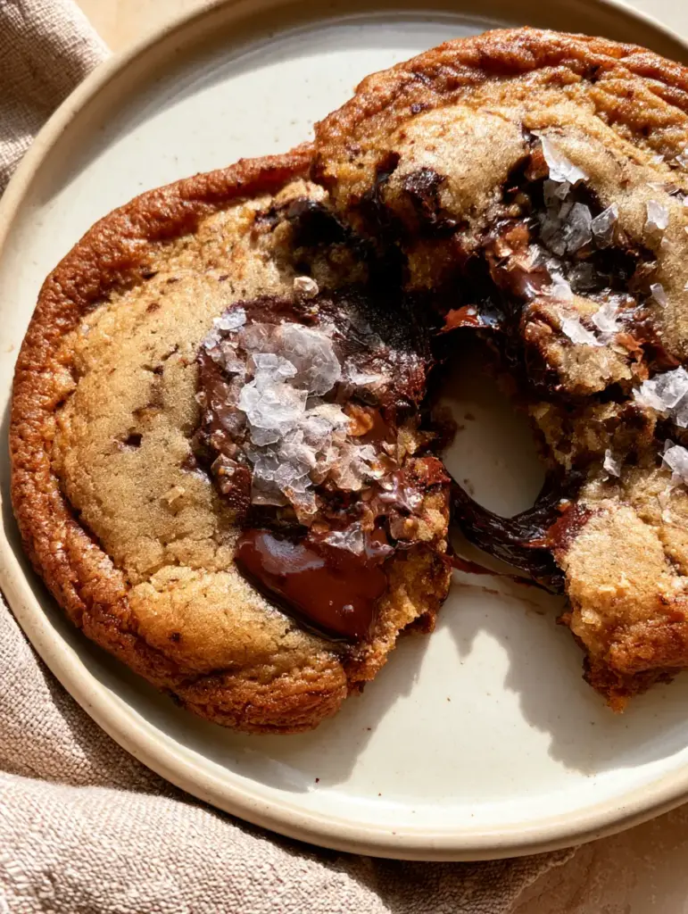 Salted Butter Chocolate Chip Cookies: The Ultimate Thick and Chewy Brown Butter Recipe 1 Macro shot of molten dark chocolate puddles on a Salted Butter Chocolate Chip Cookie.
