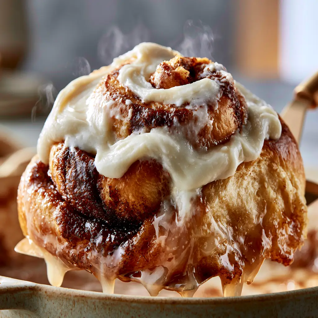Cinnamon Roll Recipe: The Fluffiest Brioche Rolls with Heavy Cream Glaze 2 Lifting a single giant roll from a baking dish to show the moist dough crumbs and dark brown swirls. (cinnamon roll recipe)