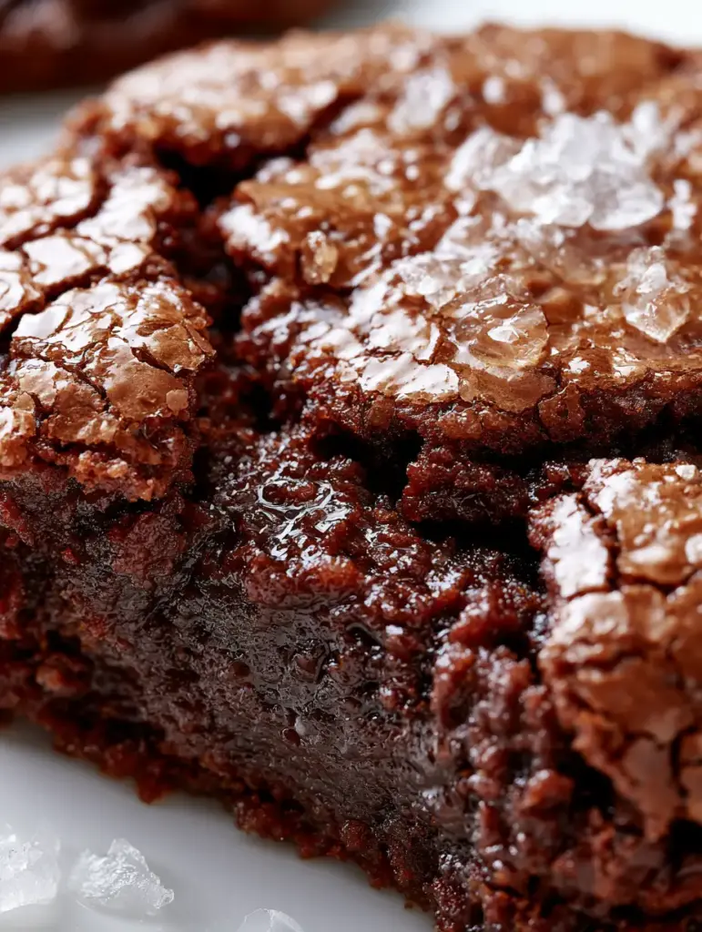 Brownie Cookies with Shiny Crackled Tops and Fudgy Centers 1 Detailed view of shiny crackled chocolate cookie skin with glistening translucent sea salt flakes. (brownie cookies)