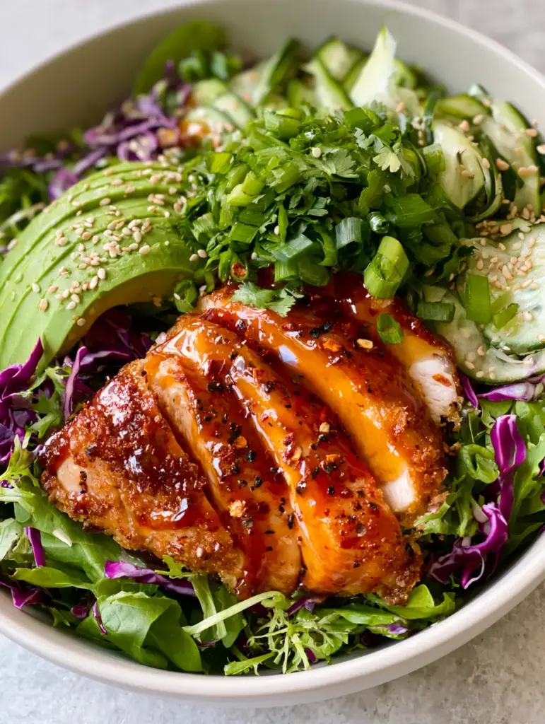 Close-up of golden-brown panko-crusted chicken drenched in amber hot honey glaze with red chili flakes.