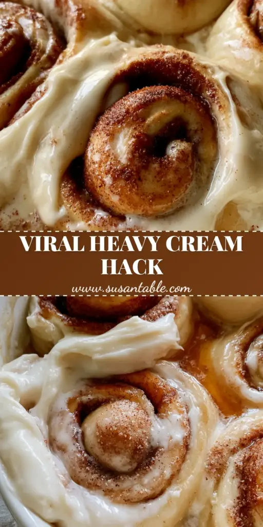 Cinnamon Roll Breakfast Bake: The Ultimate Gooey Heavy Cream Hack 3 A top-down view of a cinnamon roll breakfast bake in a white dish, featuring bubbling cream sauce and thick melting frosting.