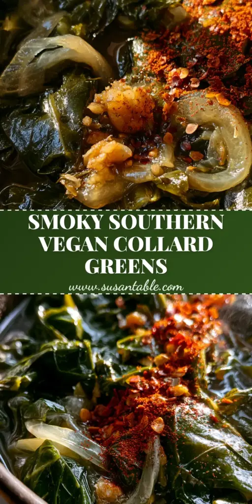 Vegan Collard Greens: The Ultimate Silky, Smoky Soul Food Recipe 3 A rustic black pot of Vegan Collard Greens with rising steam and a side of cornbread.