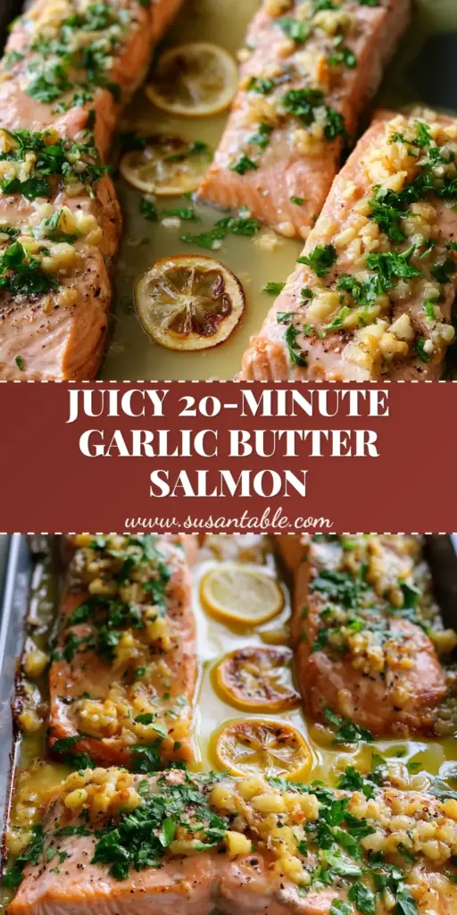 Baked Lemon Garlic Butter Salmon: The Ultimate 20-Minute Sheet Pan Masterpiece 4 A high-angle POV shot of four large center-cut salmon fillets on a dark grey sheet pan, glazed in thick lemon garlic butter with charred lemon slices and green parsley. (Baked Lemon Garlic Butter Salmon)