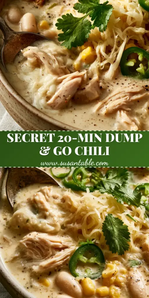 White Chicken Chili: The Ultimate Creamy 30-Minute Comfort Bowl 3 A rustic stoneware bowl of creamy white chicken chili with a cheese pull, topped with jalapeños and cilantro. (white chicken chili)