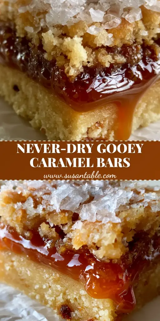A stack of Salted Caramel Butter Bars on wrinkled parchment paper showing the thick shortbread crust, oozing amber caramel, and flaky sea salt.
