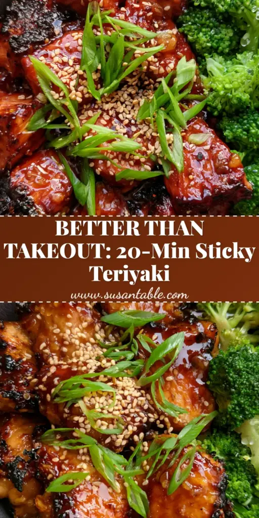 Paleo Chicken Teriyaki with Sticky Ginger-Garlic Glaze 4 A dark stoneware bowl filled with sticky Paleo Chicken Teriyaki, charred chicken pieces, glossy amber sauce, sesame seeds, and steamed broccoli on a marble surface.