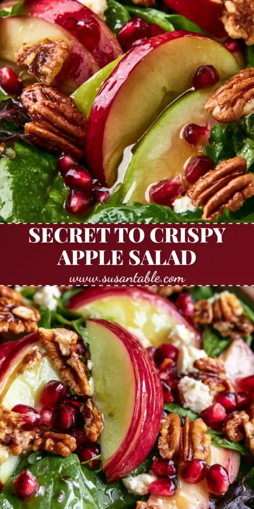 Apple Salad Recipe: The Ultimate Autumn Honeycrisp and Goat Cheese Salad 4 A vertical Pin showing a vibrant Apple Salad recipe with sliced apples, pomegranates, and goat cheese in a rustic bowl. (Apple Salad recipe)
