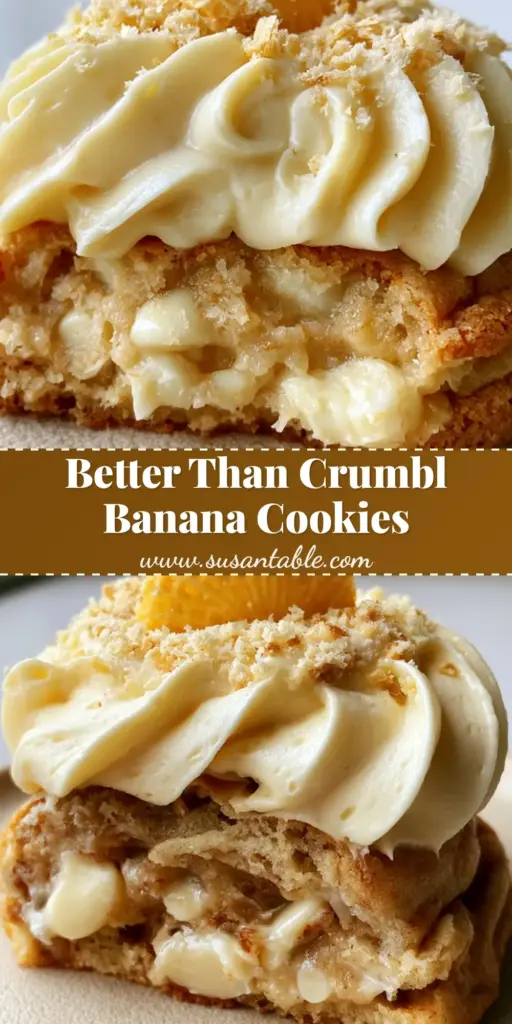 A tall stack of Banana Pudding Cookies with thick buttercream frosting swirls and Nilla wafers on top.