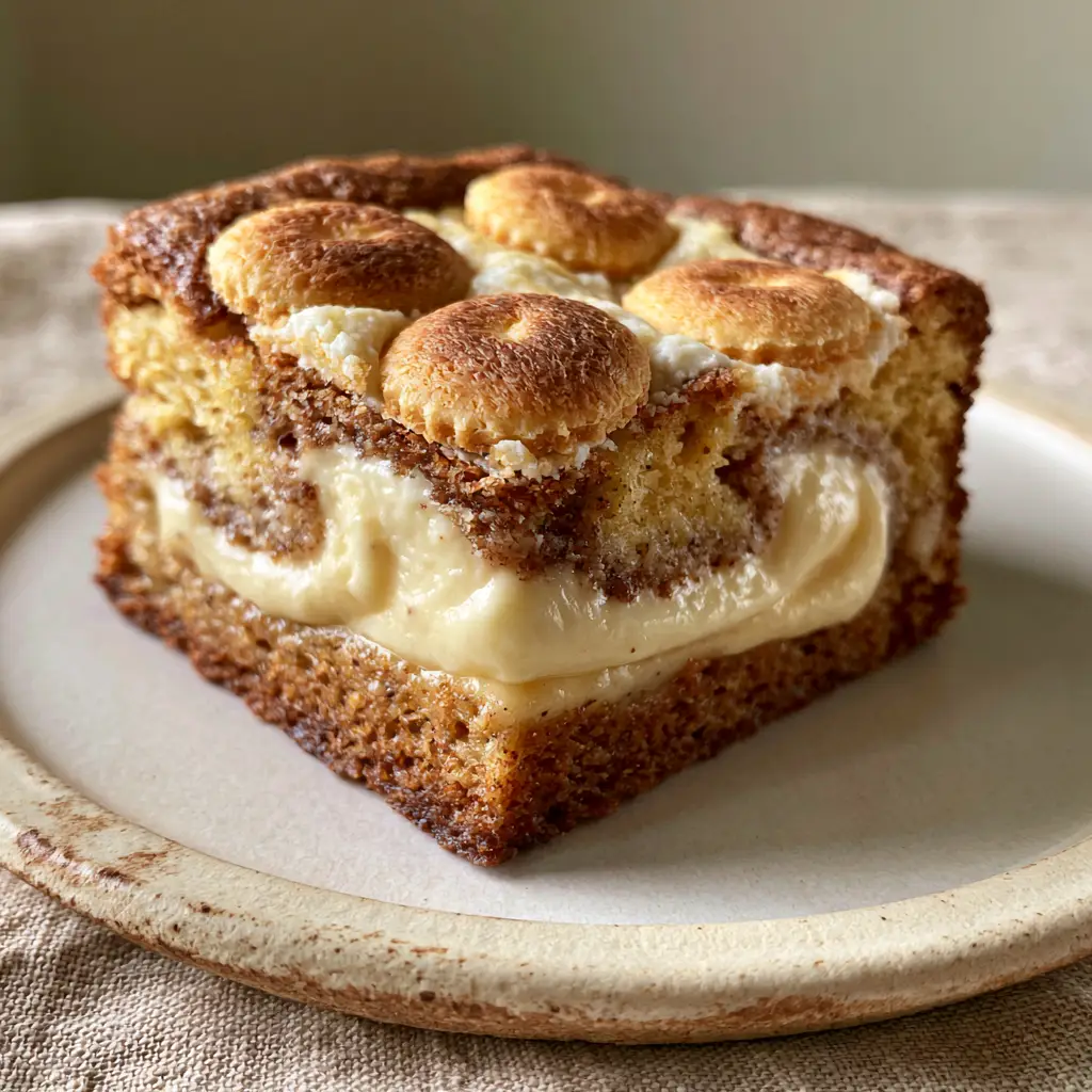banana pudding brownies: The Ultimate Chewy & Velvety Dessert Bars 2 Smartphone photo of a sliced banana pudding brownie on a rustic plate showing the dense golden-brown base and thick pudding layer.