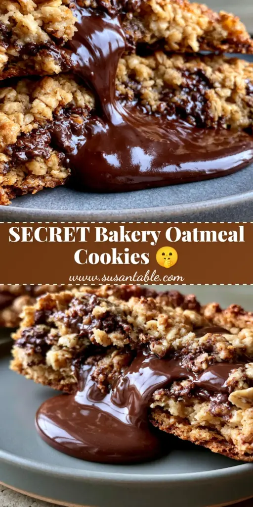 Oatmeal Chocolate Chip Cookies: The Ultimate Thick and Chewy Recipe 4 A stack of thick oatmeal chocolate chip cookies with melted dark chocolate pools and sea salt flakes on a matte plate.