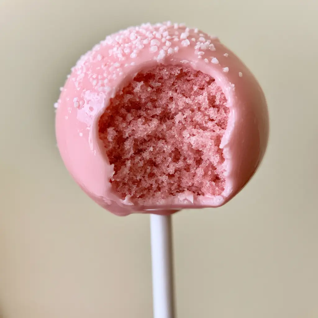 Perfect Cake Pops: The Ultimate Starbucks-Style Pink Vanilla Recipe 1 A close up of the dense, moist pastel-pink interior of a vanilla cake pop.