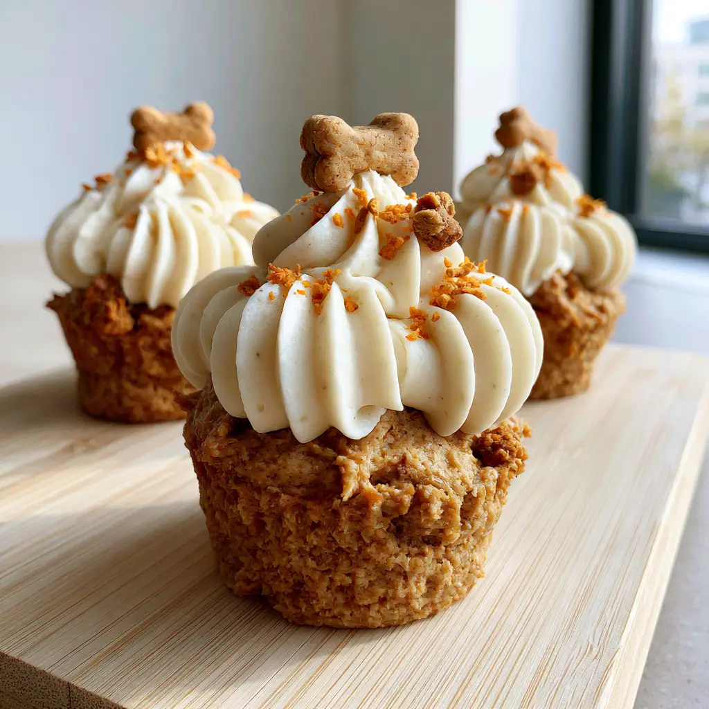 Dog birthday cupcakes: The Ultimate Peanut Butter & Potato Pupcake Recipe 2 Close-up of golden-brown peanut butter muffin base and ridged potato frosting. (Dog birthday cupcakes)