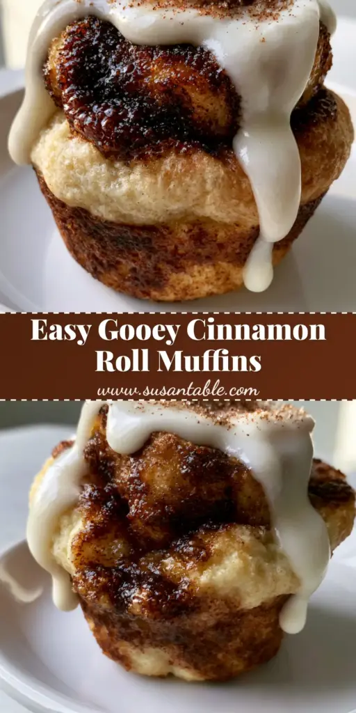 Cinnamon Roll Muffins with Thick Cream Cheese Glaze 3 A close-up vertical shot of a cinnamon roll muffin featuring a thick white cream cheese glaze dripping over a caramelized cinnamon swirl. (cinnamon roll muffins)