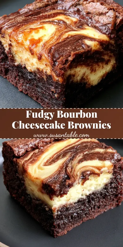 Bourbon Cream Cheese Brownies with a Crackly Paper-Thin Crust 4 A close-up of thick, ultra-fudgy bourbon cream cheese brownies with a marbled glossy swirl and crackly top crust.