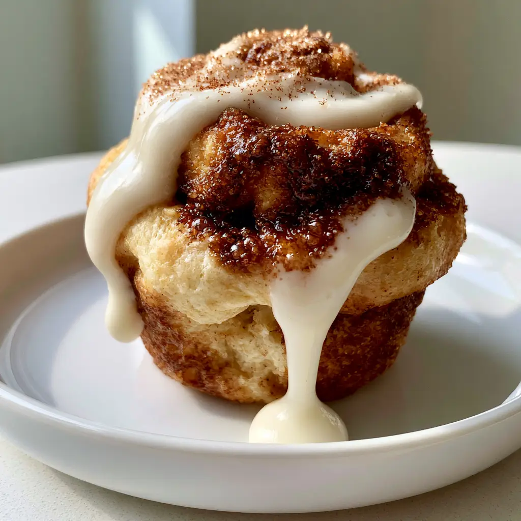 Cinnamon Roll Muffins with Thick Cream Cheese Glaze 1 Close up of the pillowy pastry texture and sparkling cinnamon sugar crystals on a cinnamon roll muffin.