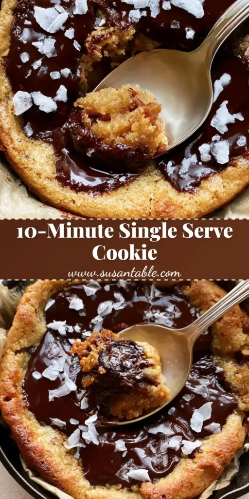 single serve chocolate chip cookie: The Ultimate Gooey Skillet Recipe 3 A gooey single serve chocolate chip cookie in a mini skillet with melted chocolate puddles and sea salt.