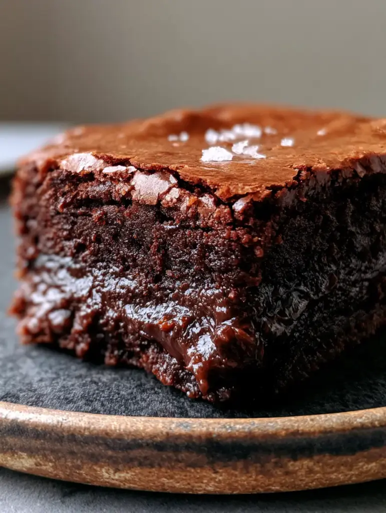 Brownie Recipes: The Secret to Fudgy Crinkle-Top Brownies 2 Macro shot of sliced brownie recipes revealing a dense, dark fudgy center and shiny sugar crust.