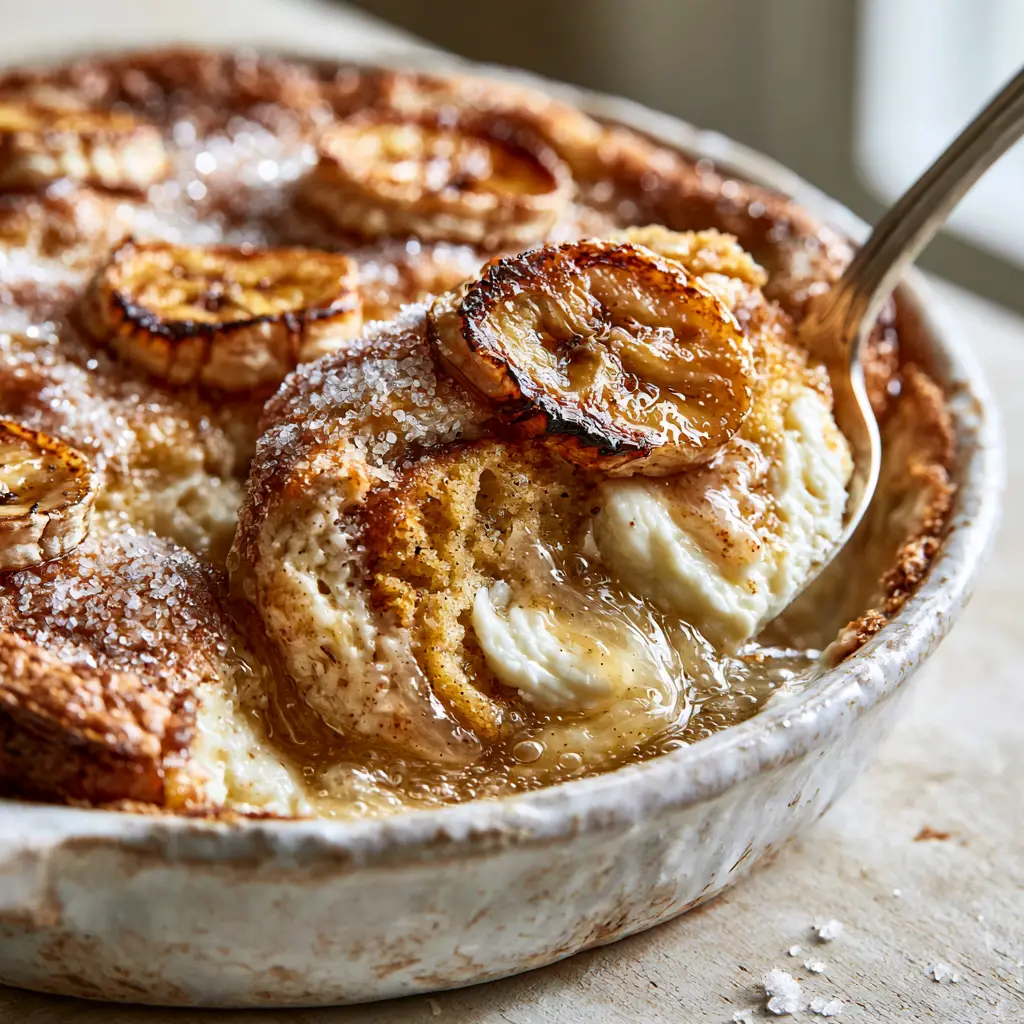 Banana Cream Cheese Cobbler: The Ultimate Southern Comfort Dessert 1 Bubbling banana syrup and melted cream cheese swirls inside a golden banana cobbler. (banana cream cheese cobbler)