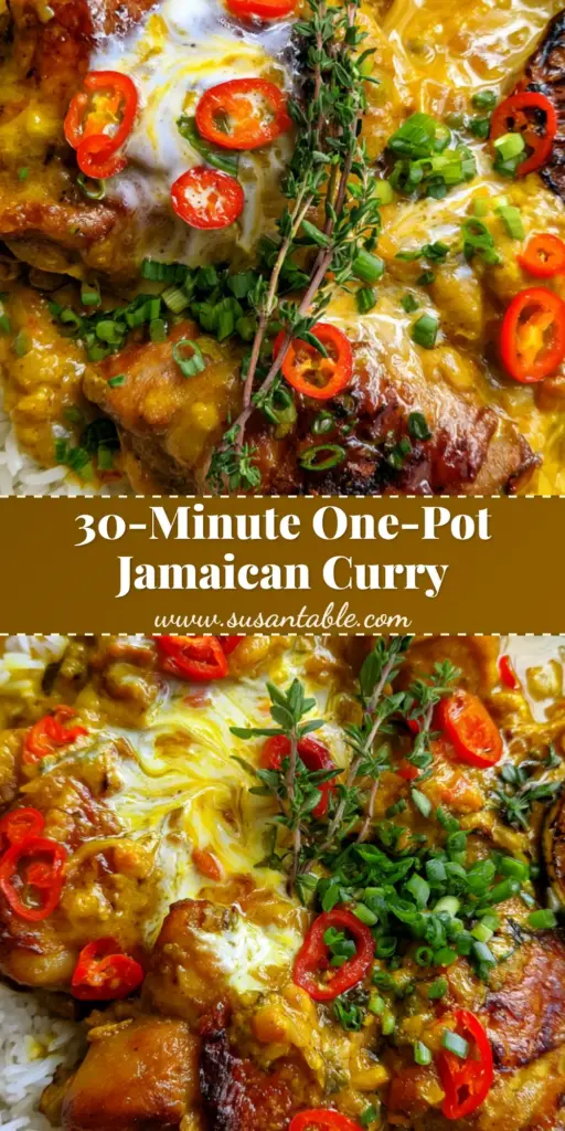 Jamaican Curry Chicken Recipe: Authentic Caribbean Comfort with a Golden Glow 3 A rustic bowl of Jamaican Curry Chicken with golden sauce, coconut milk swirl, and red scotch bonnet peppers over jasmine rice. (Jamaican Curry Chicken Recipe)