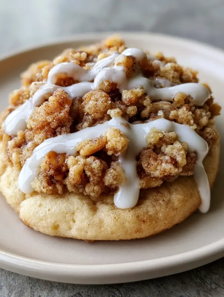 Coffee Cake Cookies: Thick & Soft-Batch Cinnamon Streusel Recipe 1 Close-up texture of chunky brown sugar cinnamon streusel on a coffee cake cookie.