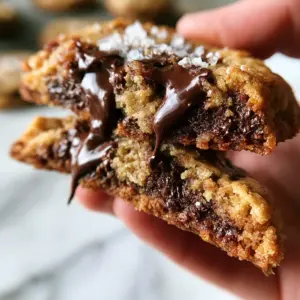 Handheld smartphone photo of a thick warm chocolate chip cookie being pulled apart showing gooey marshmallow stretch. (high altitude chocolate chip cookie recipe)