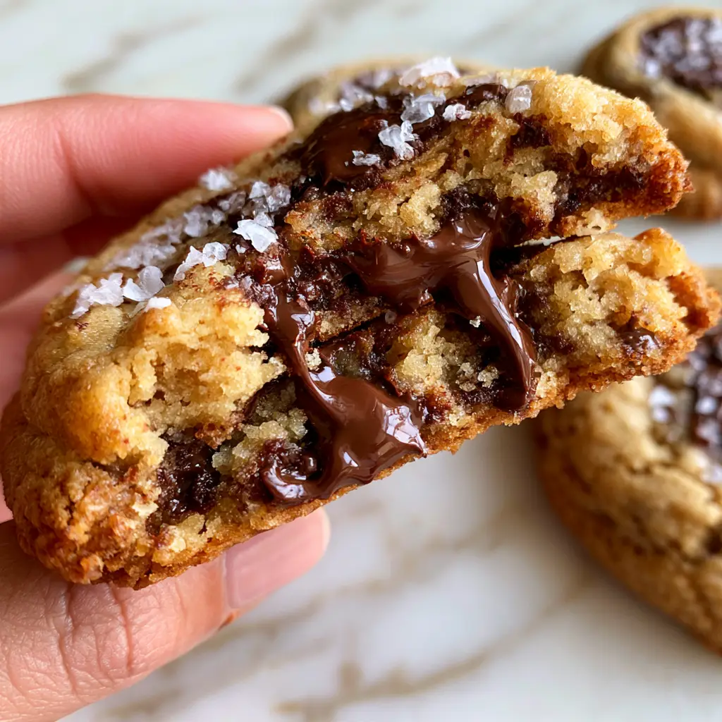 High Altitude Chocolate Chip Cookie Recipe: The Ultimate Gooey Guide 1 Thick chocolate chip cookies with golden-brown caramelized crusts on a white marble background.