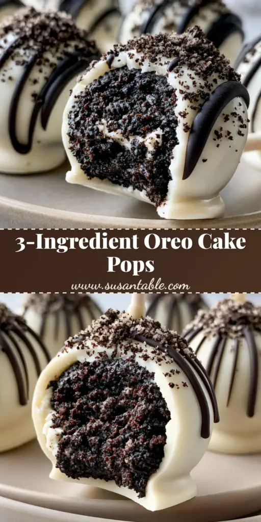 Oreo Cake Pops: The Ultimate Fudgy No-Bake Gourmet Treat 4 A tall Pinterest pin image showcasing gourmet oreo cake pops with a glossy white shell and dark chocolate drizzle.