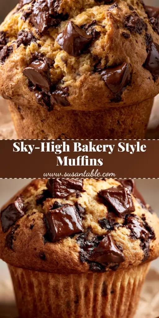 Chocolate Chip Muffins: The Best Bakery-Style Recipe with Sky-High Domes 4 A towering bakery-style chocolate chip muffin with a golden-brown crust and glistening melted chocolate chunks. (chocolate chip muffins)