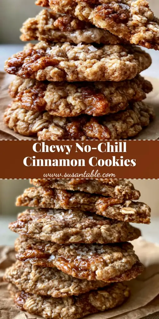 Oatmeal Cinnamon Chip Cookies: The Ultimate Thick and Chewy Recipe 4 A stack of thick Oatmeal Cinnamon Chip Cookies with visible oats and melted chips on brown parchment paper.